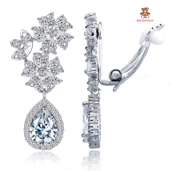 Red Leaf Bear - FREE Shipping - Something for Everyone Earrings Silver Dazzling Cz Clip-on Earrings.
