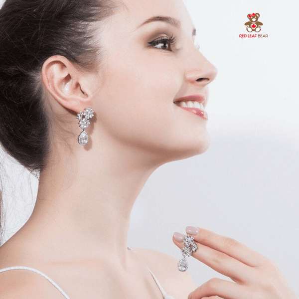 Red Leaf Bear - FREE Shipping - Something for Everyone Earrings Silver Dazzling Cz Clip-on Earrings.