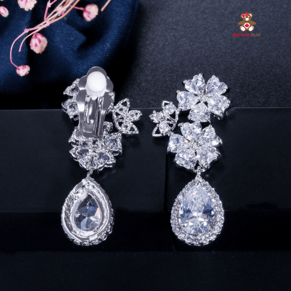 Red Leaf Bear - FREE Shipping - Something for Everyone Earrings Silver Dazzling Cz Clip-on Earrings.