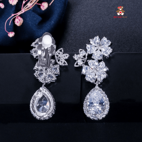 Red Leaf Bear - FREE Shipping - Something for Everyone Earrings Silver Dazzling Cz Clip-on Earrings.