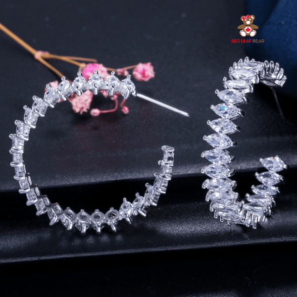 Red Leaf Bear - FREE Shipping - Something for Everyone Earrings Silver Large Cubic Zirconia Hoop Earrings.