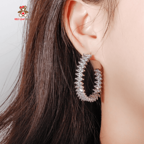Red Leaf Bear - FREE Shipping - Something for Everyone Earrings Silver Large Cubic Zirconia Hoop Earrings.