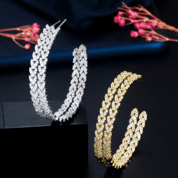 Red Leaf Bear - FREE Shipping - Something for Everyone Earrings Silver Pave Setting Cz Large Hoops