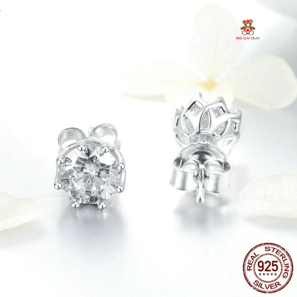 Red Leaf Bear - FREE Shipping - Something for Everyone Earrings Silver Sterling Silver Classic Clear Cubic Zircon Small Studs Earrings.
