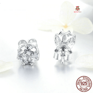 Red Leaf Bear - FREE Shipping - Something for Everyone Earrings Silver Sterling Silver Classic Clear Cubic Zircon Small Studs Earrings.