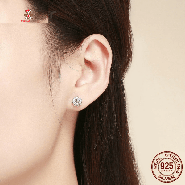 Red Leaf Bear - FREE Shipping - Something for Everyone Earrings Sterling Silver Classic Clear Cubic Zircon Small Studs Earrings.
