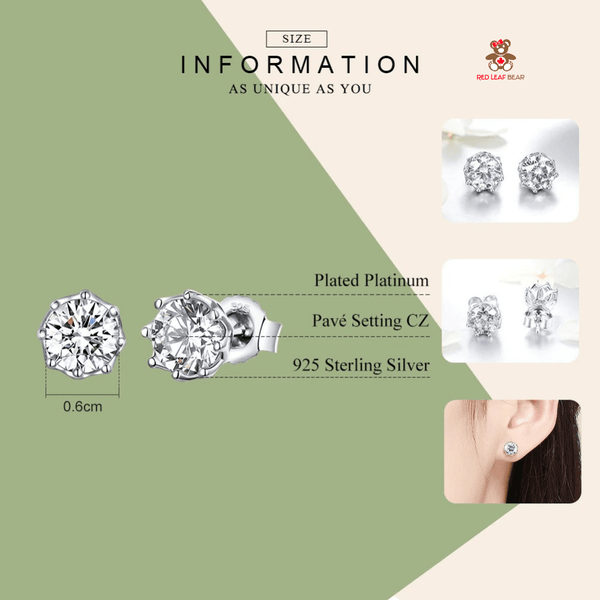 Red Leaf Bear - FREE Shipping - Something for Everyone Earrings Sterling Silver Classic Clear Cubic Zircon Small Studs Earrings.