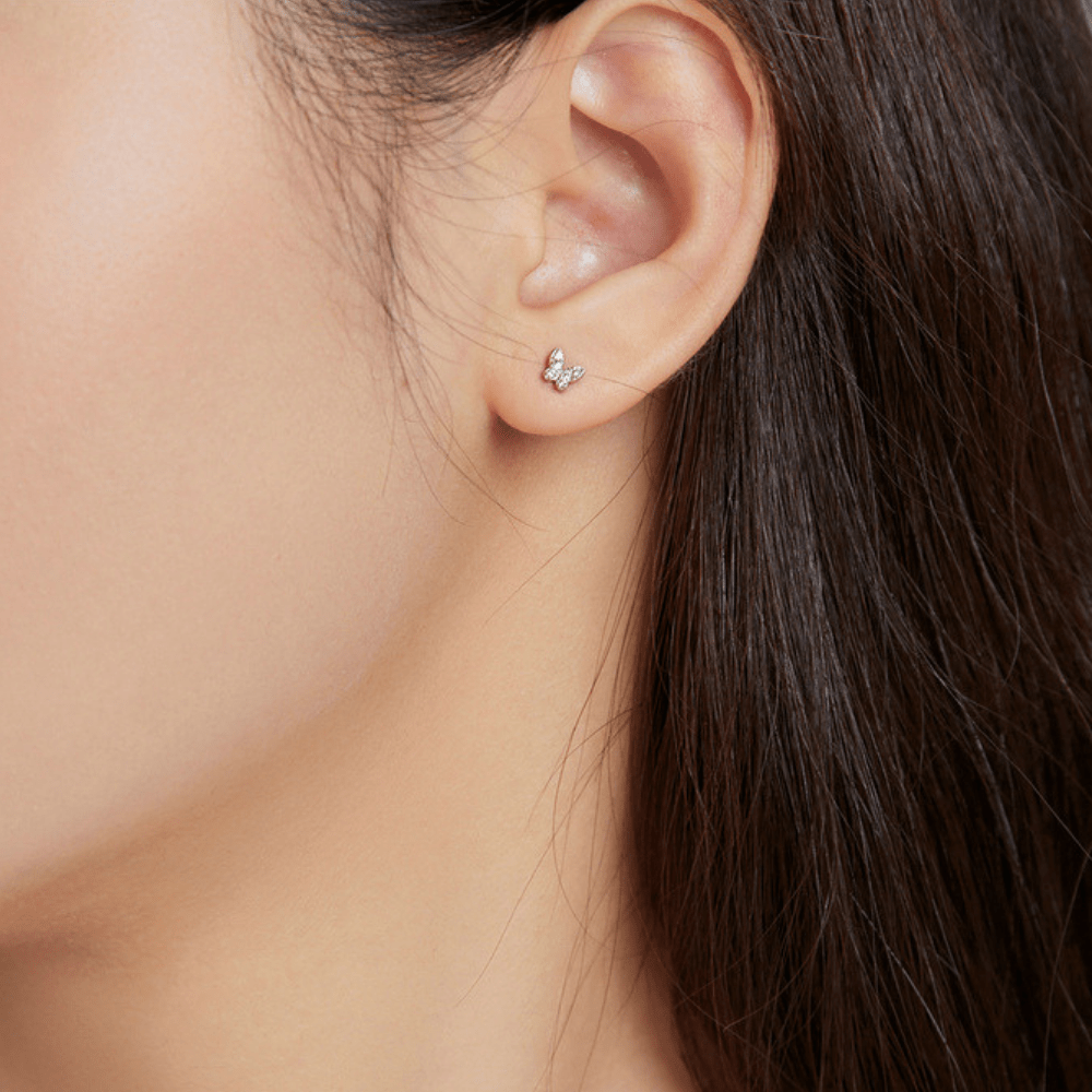 Red Leaf Bear - FREE Shipping - Something for Everyone Earrings Sterling Silver Clear CZ Stone Screw in Butterfly Studs Earrings.