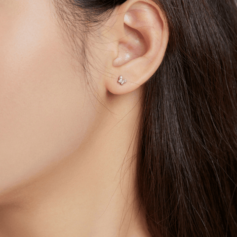 Red Leaf Bear - FREE Shipping - Something for Everyone Earrings Sterling Silver Clear CZ Stone Screw in Butterfly Studs Earrings.