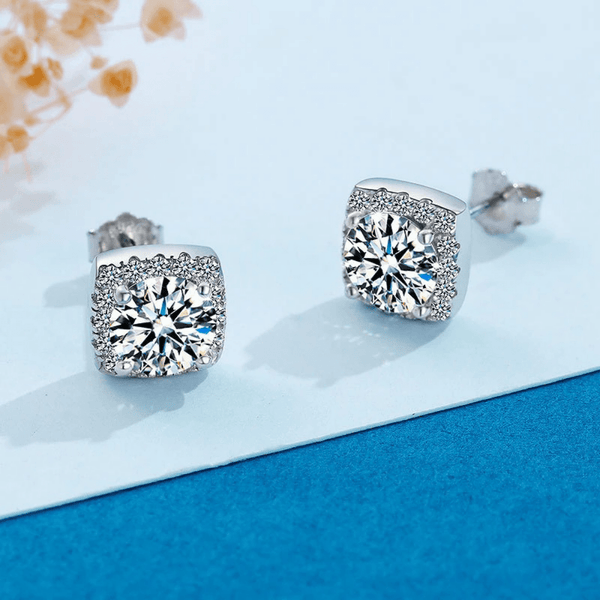 Red Leaf Bear - FREE Shipping - Something for Everyone Earrings Sterling Silver CZ Square Studs Earrings