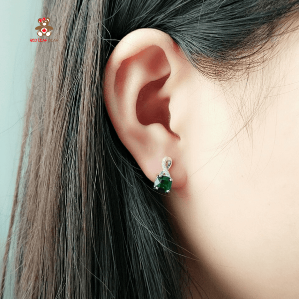 Red Leaf Bear - FREE Shipping - Something for Everyone Earrings Sterling Silver Emerald Gem Stone Earrings.