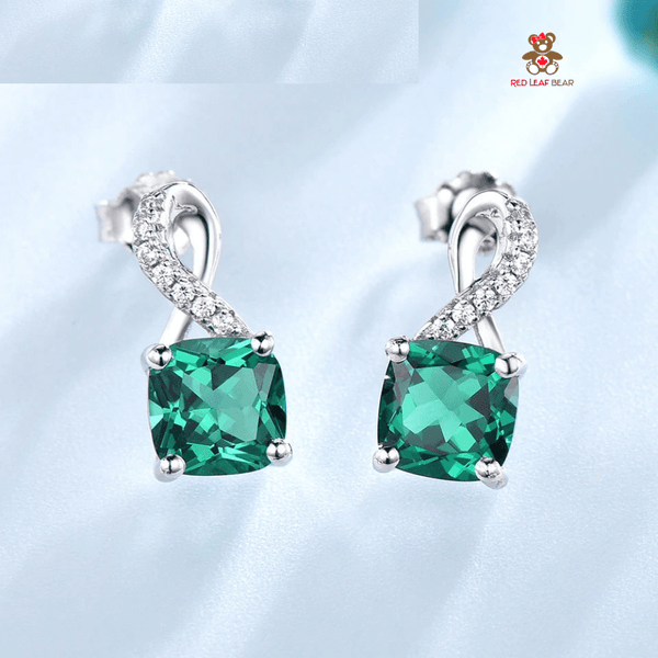Red Leaf Bear - FREE Shipping - Something for Everyone Earrings Sterling Silver Emerald Gem Stone Earrings.