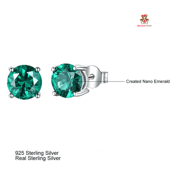 Red Leaf Bear - FREE Shipping - Something for Everyone Earrings Sterling Silver Genuine and Emerald Created Gemstone Round Birthstone Stud Earrings.