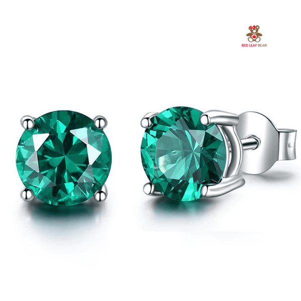 Red Leaf Bear - FREE Shipping - Something for Everyone Earrings Sterling Silver Genuine and Emerald Created Gemstone Round Birthstone Stud Earrings.