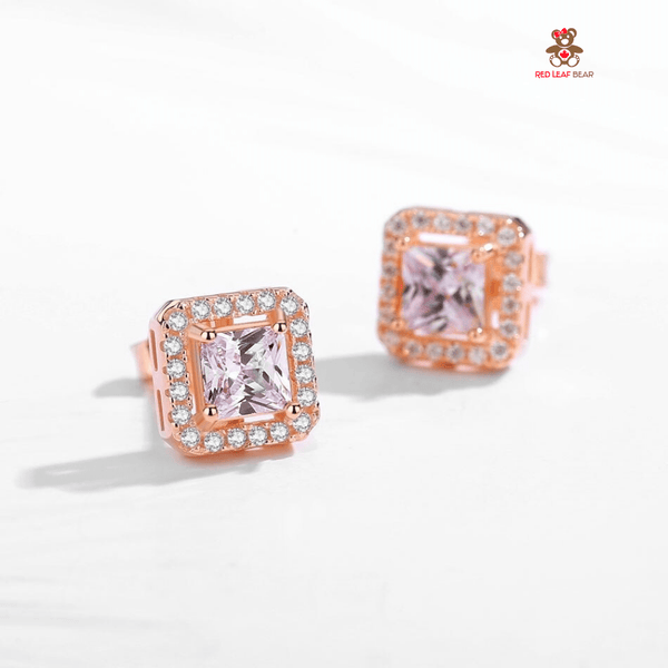 Red Leaf Bear - FREE Shipping - Something for Everyone Earrings Sterling Silver RoseGold Square Cubic Zirconia Studs Earrings.