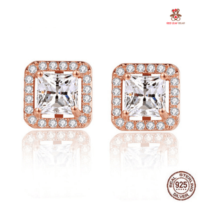 Red Leaf Bear - FREE Shipping - Something for Everyone Earrings Sterling Silver RoseGold Square Cubic Zirconia Studs Earrings.