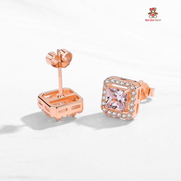 Red Leaf Bear - FREE Shipping - Something for Everyone Earrings Sterling Silver RoseGold Square Cubic Zirconia Studs Earrings.