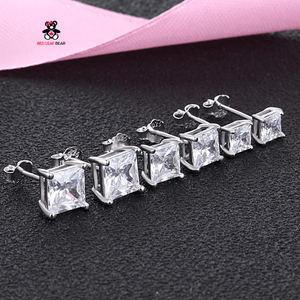 Red Leaf Bear - FREE Shipping - Something for Everyone Earrings Sterling Silver Square Shape CZ Studs