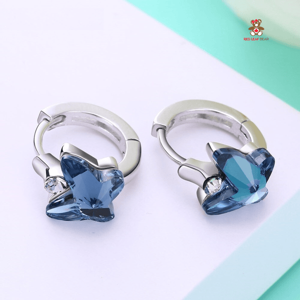 Red Leaf Bear - FREE Shipping - Something for Everyone Earrings Sterling Silver Swarovski Crystal Butterfly Hoop Earrings.