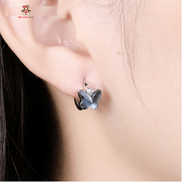 Red Leaf Bear - FREE Shipping - Something for Everyone Earrings Sterling Silver Swarovski Crystal Butterfly Hoop Earrings.