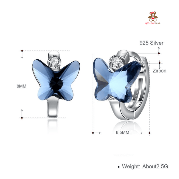 Red Leaf Bear - FREE Shipping - Something for Everyone Earrings Sterling Silver Swarovski Crystal Butterfly Hoop Earrings.