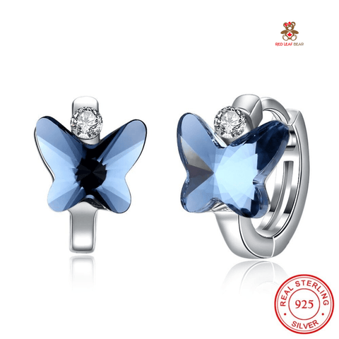 Red Leaf Bear - FREE Shipping - Something for Everyone Earrings Sterling Silver Swarovski Crystal Butterfly Hoop Earrings.