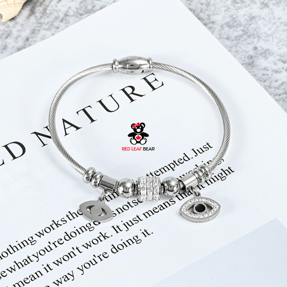 Red Leaf Bear - FREE Shipping - Something for Everyone Evil Eye 18K Gold Plated Stainless Steel Bangle Magnetic Clasp Bracelet.