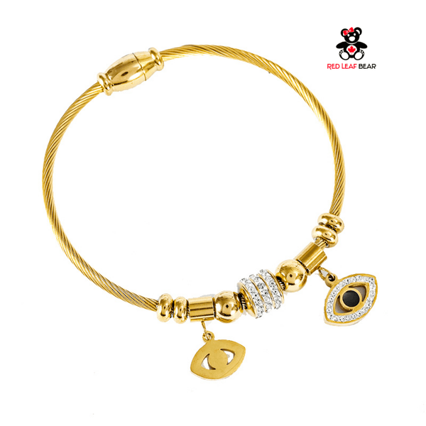 Red Leaf Bear - FREE Shipping - Something for Everyone Evil Eye 18K Gold Plated Stainless Steel Bangle Magnetic Clasp Bracelet.