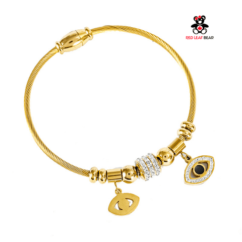 Red Leaf Bear - FREE Shipping - Something for Everyone Evil Eye 18K Gold Plated Stainless Steel Bangle Magnetic Clasp Bracelet.
