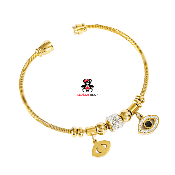Red Leaf Bear - FREE Shipping - Something for Everyone Evil Eye 18K Gold Plated Stainless Steel Bangle Magnetic Clasp Bracelet.