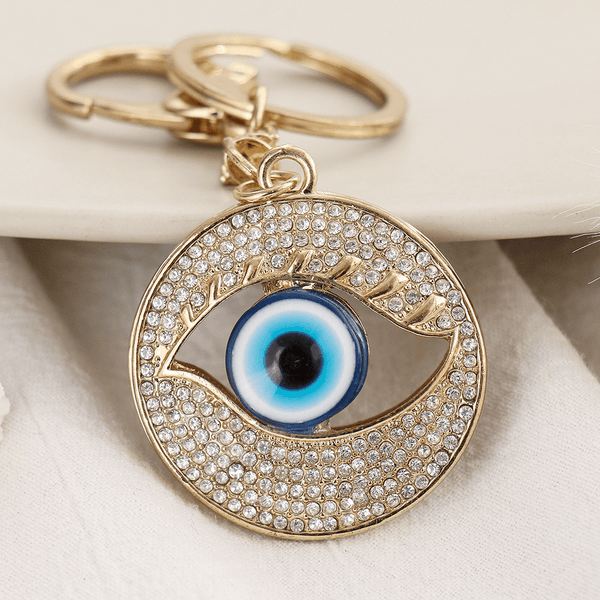Red Leaf Bear - FREE Shipping - Something for Everyone Evil Eye style 1 Gold Plated Rhinestone Bling Bling Evil Eye Keychain Handbag Pendant.