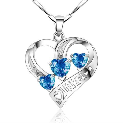Red Leaf Bear - FREE Shipping - Something for Everyone Necklace BLUE Sterling Silver Love Necklace with 5A CZ.