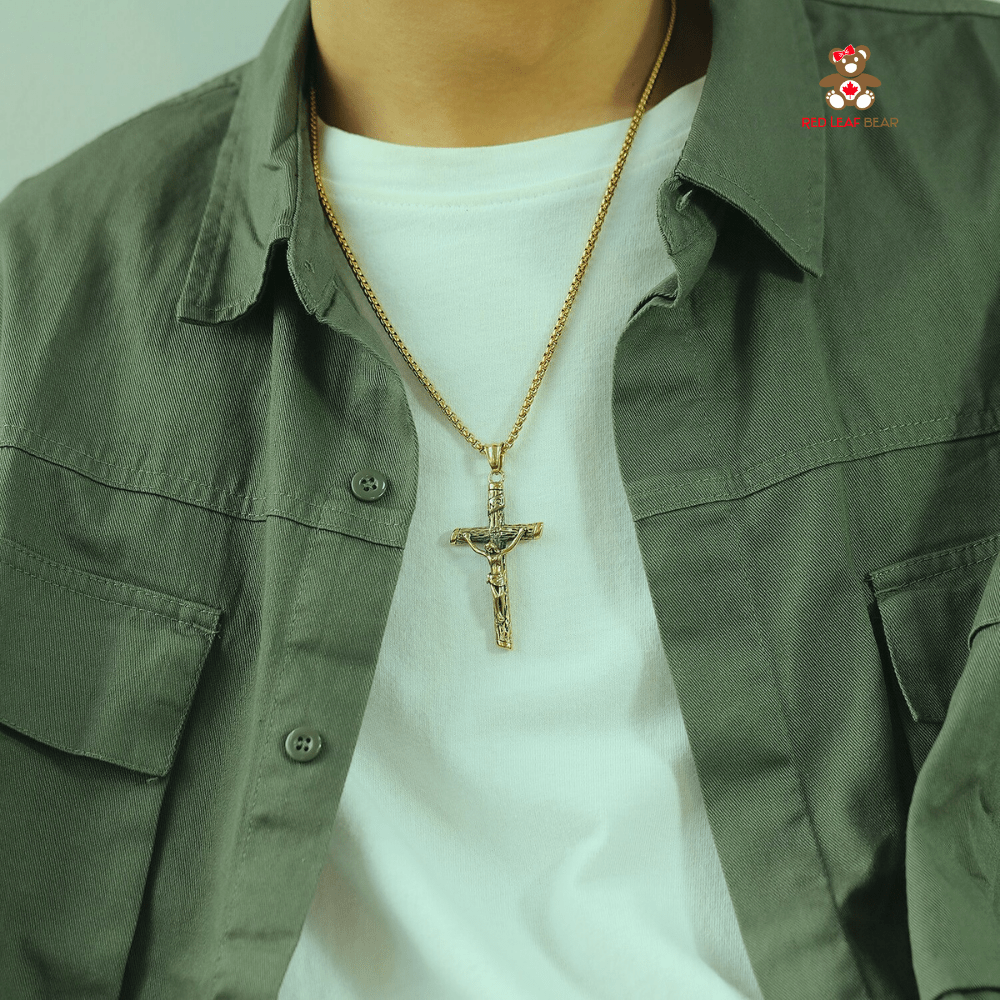 Red Leaf Bear - FREE Shipping - Something for Everyone Necklace gold Mens Stainless Steel Jesus Christ Crucified Cross Pendant Necklace with Chain.