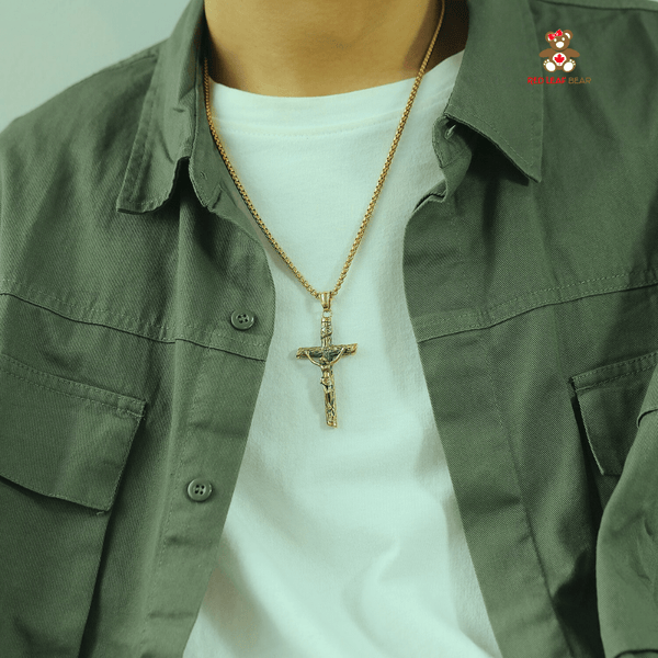 Red Leaf Bear - FREE Shipping - Something for Everyone Necklace gold Mens Stainless Steel Jesus Christ Crucified Cross Pendant Necklace with Chain.