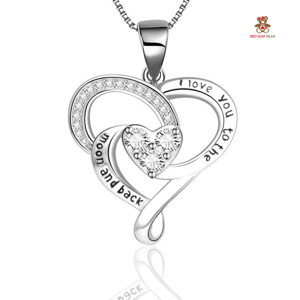 Red Leaf Bear - FREE Shipping - Something for Everyone Necklace I love You to the moon and back Sterling Silver Cubic Zirconia Necklace with 45cm Box Chain.