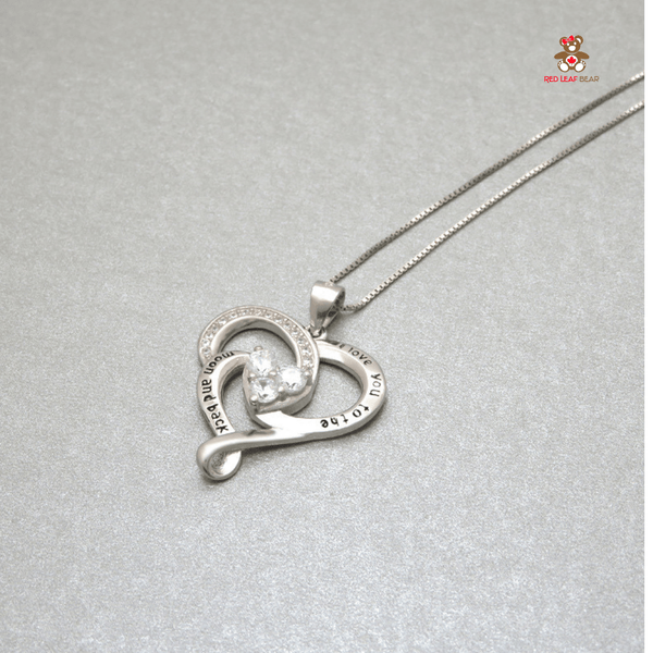 Red Leaf Bear - FREE Shipping - Something for Everyone Necklace I love You to the moon and back Sterling Silver Cubic Zirconia Necklace with 45cm Box Chain.