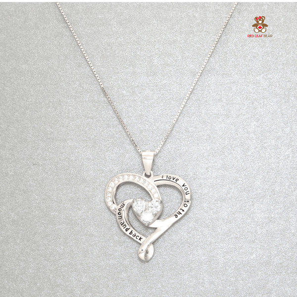 Red Leaf Bear - FREE Shipping - Something for Everyone Necklace I love You to the moon and back Sterling Silver Cubic Zirconia Necklace with 45cm Box Chain.