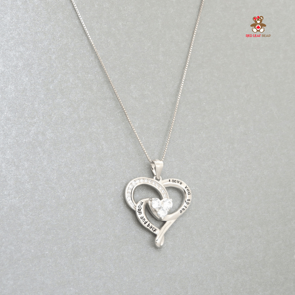 Red Leaf Bear - FREE Shipping - Something for Everyone Necklace I love You to the moon and back Sterling Silver Cubic Zirconia Necklace with 45cm Box Chain.