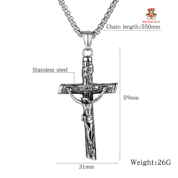 Red Leaf Bear - FREE Shipping - Something for Everyone Necklace Mens Stainless Steel Jesus Christ Crucified Cross Pendant Necklace with Chain.