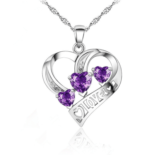 Red Leaf Bear - FREE Shipping - Something for Everyone Necklace PURPLE Sterling Silver Love Necklace with 5A CZ.