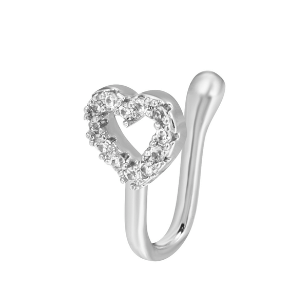 Red Leaf Bear - FREE Shipping - Something for Everyone nose pin Heart Full CZ Silver Adjustable Fake Nose Ring (No Piercing Required), Clip On Nose Ring, Non Piercing Nose Ring, Faux Nose Ring, Body Jewelry