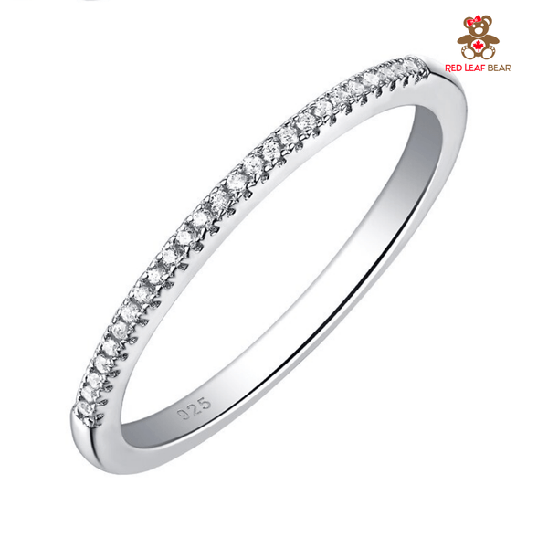 Red Leaf Bear - FREE Shipping - Something for Everyone Ring 2mm 925 Sterling Silver Wedding/Engagement Band Cubic Zirconia Half Eternity Stackable Ring.