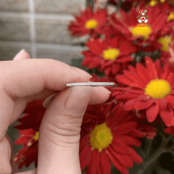 Red Leaf Bear - FREE Shipping - Something for Everyone Ring 2mm 925 Sterling Silver Wedding/Engagement Band Cubic Zirconia Half Eternity Stackable Ring.