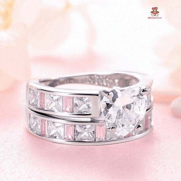 Red Leaf Bear - FREE Shipping - Something for Everyone Ring 2pcs Sterling Silver Pink Cz Wedding/Engagement Ring Set