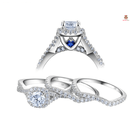 Red Leaf Bear - FREE Shipping - Something for Everyone Ring 3pcs Sterling Silver Engagement Wedding Ring Set Created Blue Sapphire in Centre.