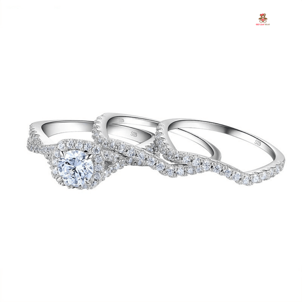 Red Leaf Bear - FREE Shipping - Something for Everyone Ring 3pcs Sterling Silver Engagement Wedding Ring Set Created Blue Sapphire in Centre.