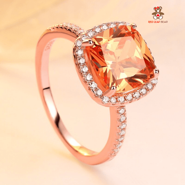Red Leaf Bear - FREE Shipping - Something for Everyone Ring Sterling Silver CZ Champagne Stone Engagement Ring.