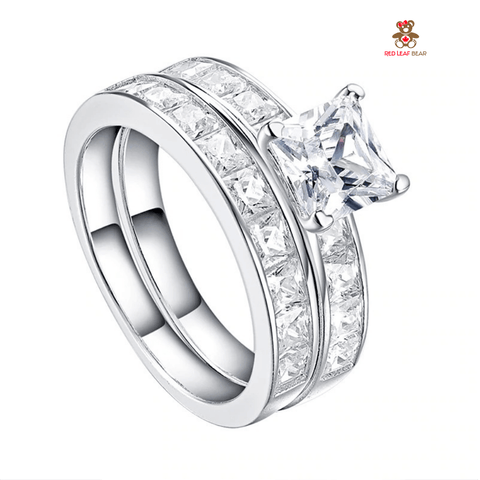 Red Leaf Bear - FREE Shipping - Something for Everyone Ring Sterling Silver Princess Cut Cz 1.8Ct Wedding/Engagement Ring Sets