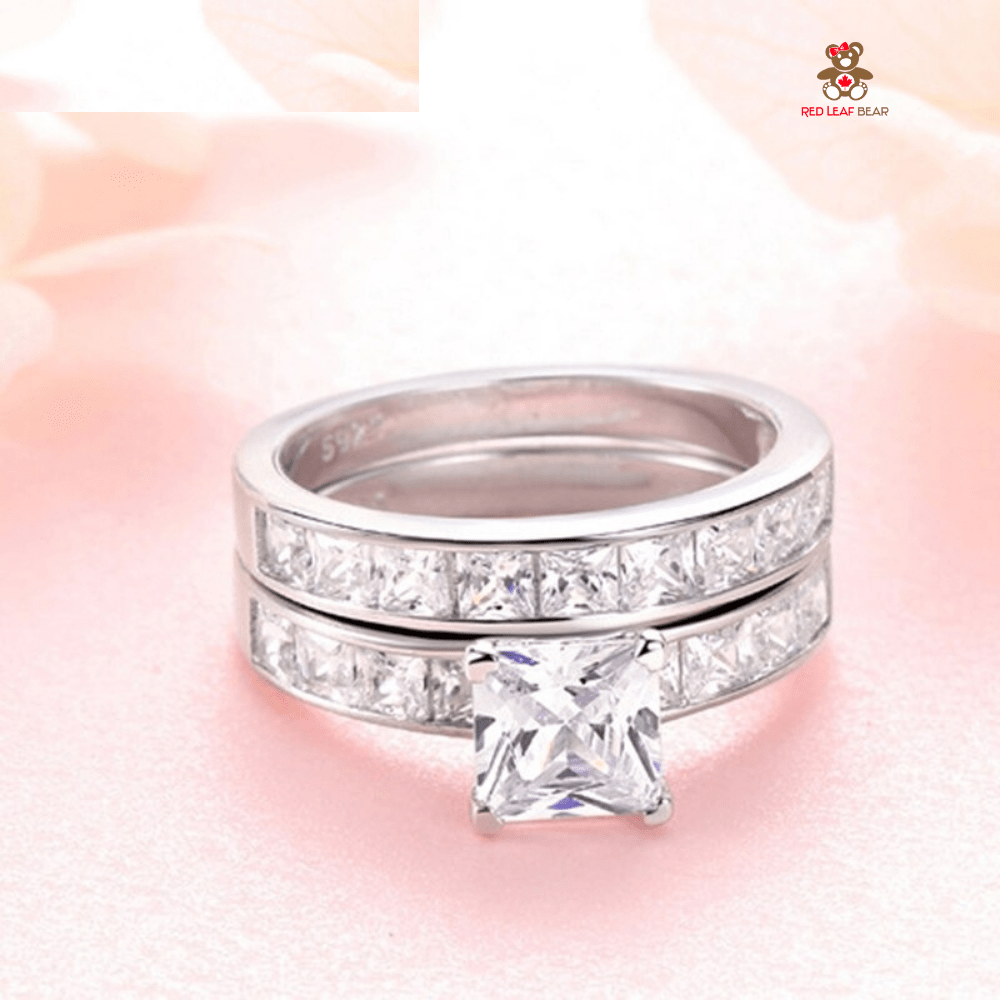 Red Leaf Bear - FREE Shipping - Something for Everyone Ring Sterling Silver Princess Cut Cz 1.8Ct Wedding/Engagement Ring Sets