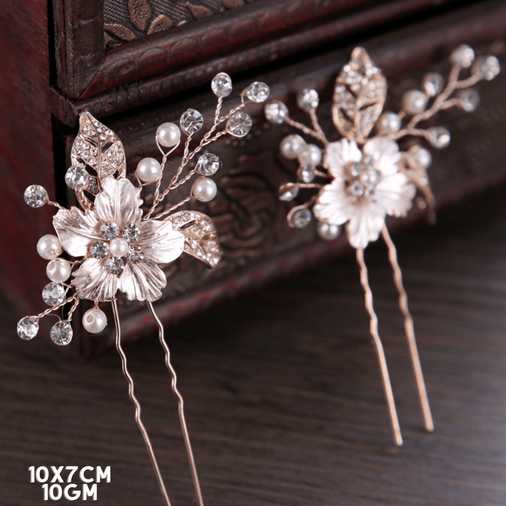 Red Leaf Bear - FREE Shipping - Something for Everyone Rosegold Set of 2 Wedding Bridal Hair Pins with Rhinestones • Wedding Hair Accessories •